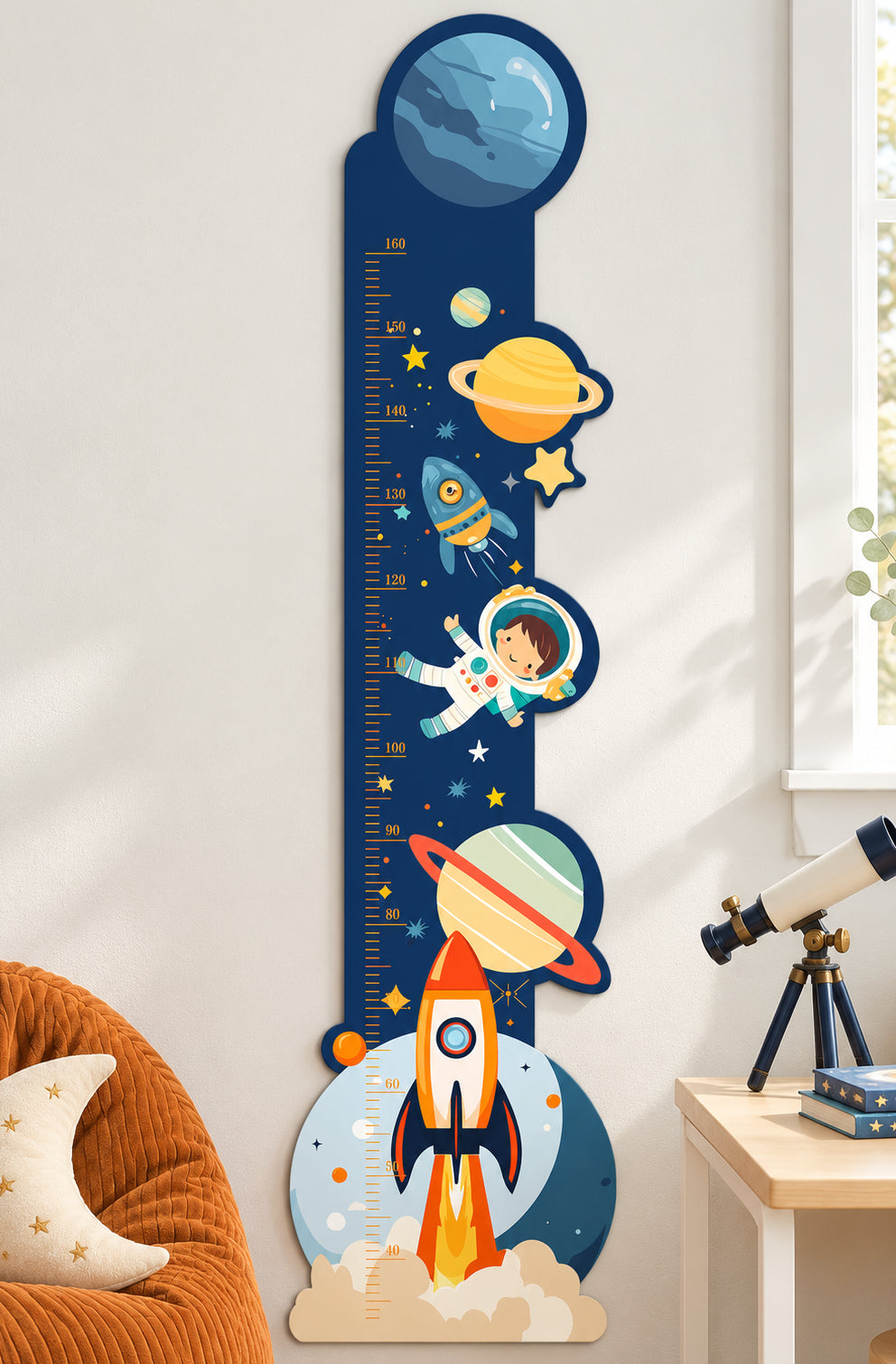 Personalized Wooden Space Height Growth Chart for Kids Woodemon