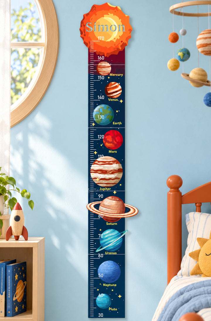 Personalized Wooden Solar System Growth Chart for Kids Woodemon