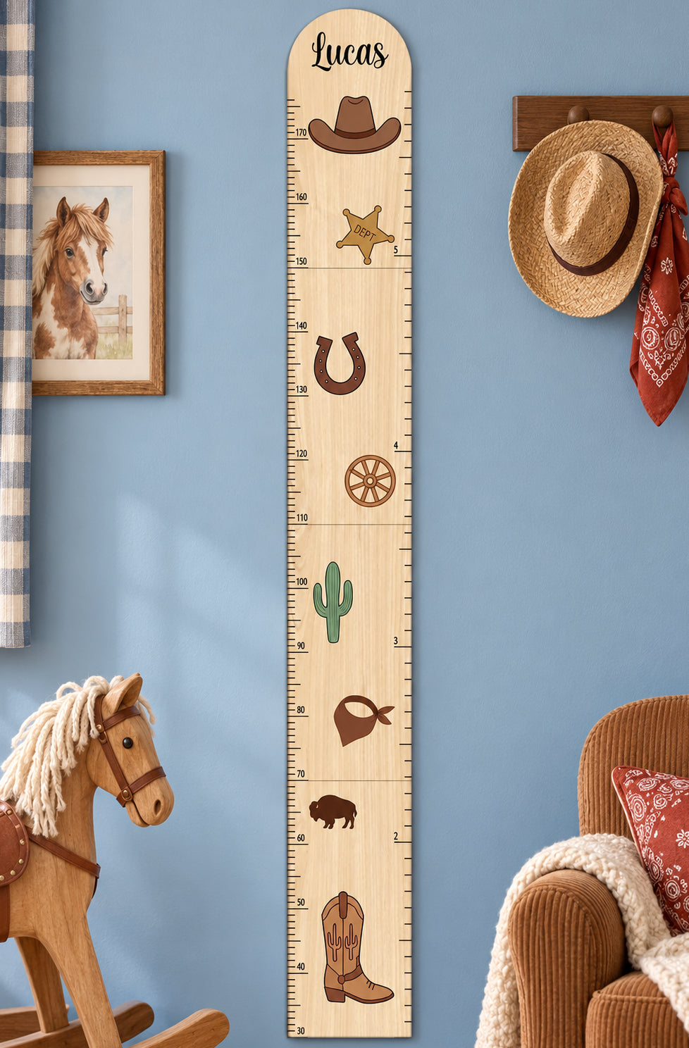 Personalized Wooden Western Growth Chart for Kids Woodemon