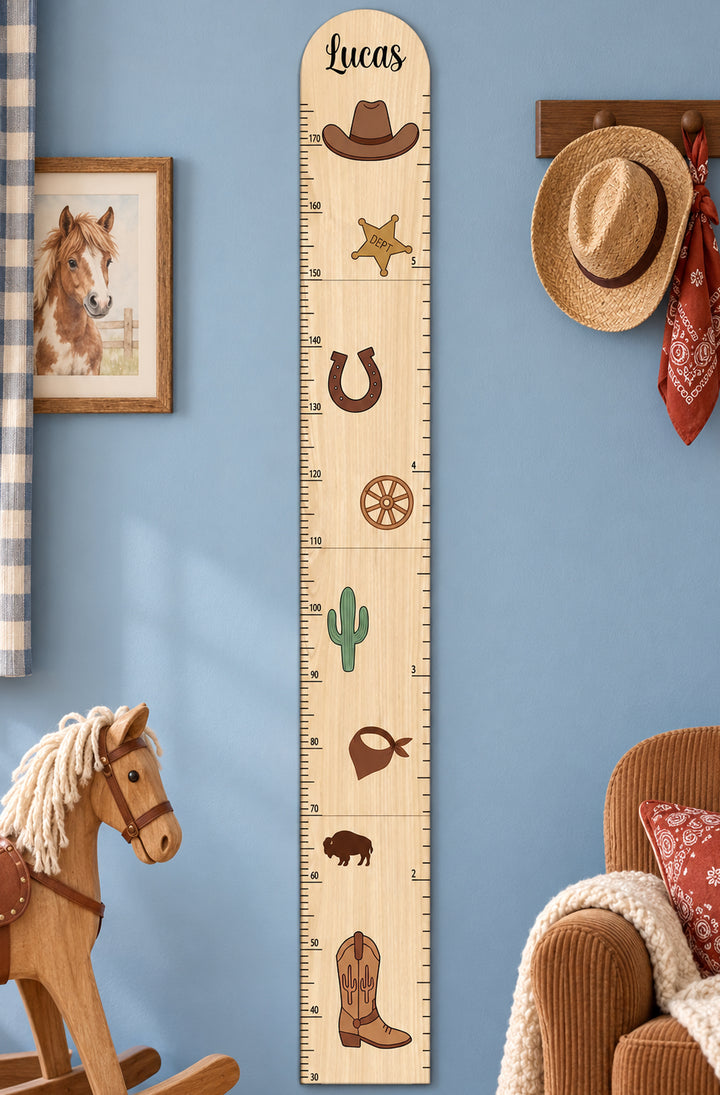 Personalized Wooden Western Growth Chart for Kids Woodemon