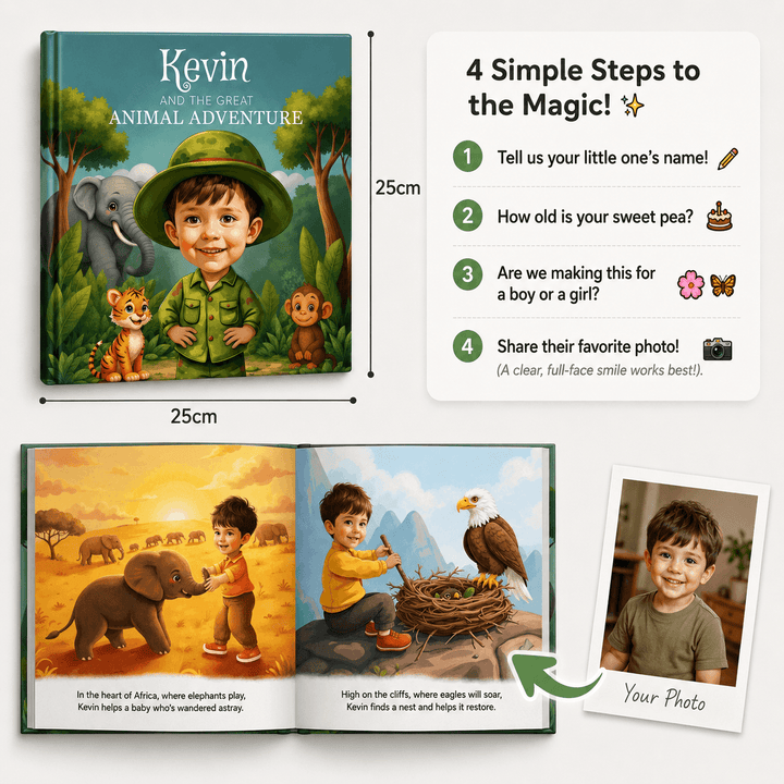 Personalized Animal Adventure Story Book for Kids Woodemon