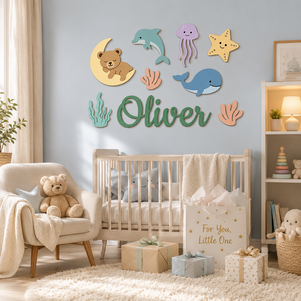 Personalized Wooden Nursery Name Sign – Custom Kids Room Wall Decor Woodemon