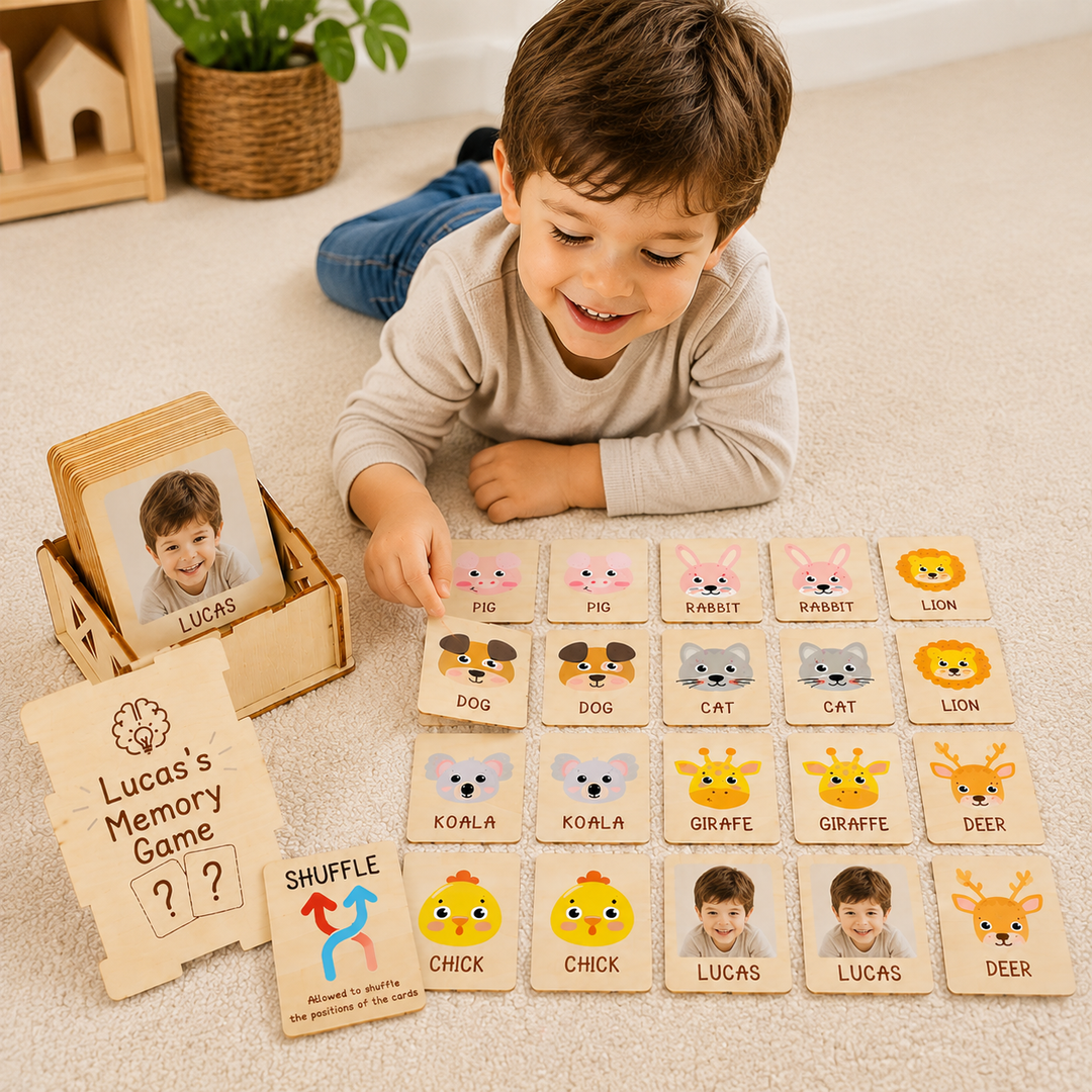 Personalized Wooden Animal Memory Matching Game for Kids Woodemon