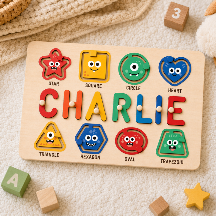 Personalized Name Puzzle with Sliding Shapes Woodemon