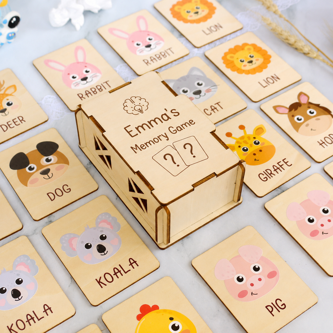 Personalized Wooden Animal Memory Matching Game for Kids Woodemon