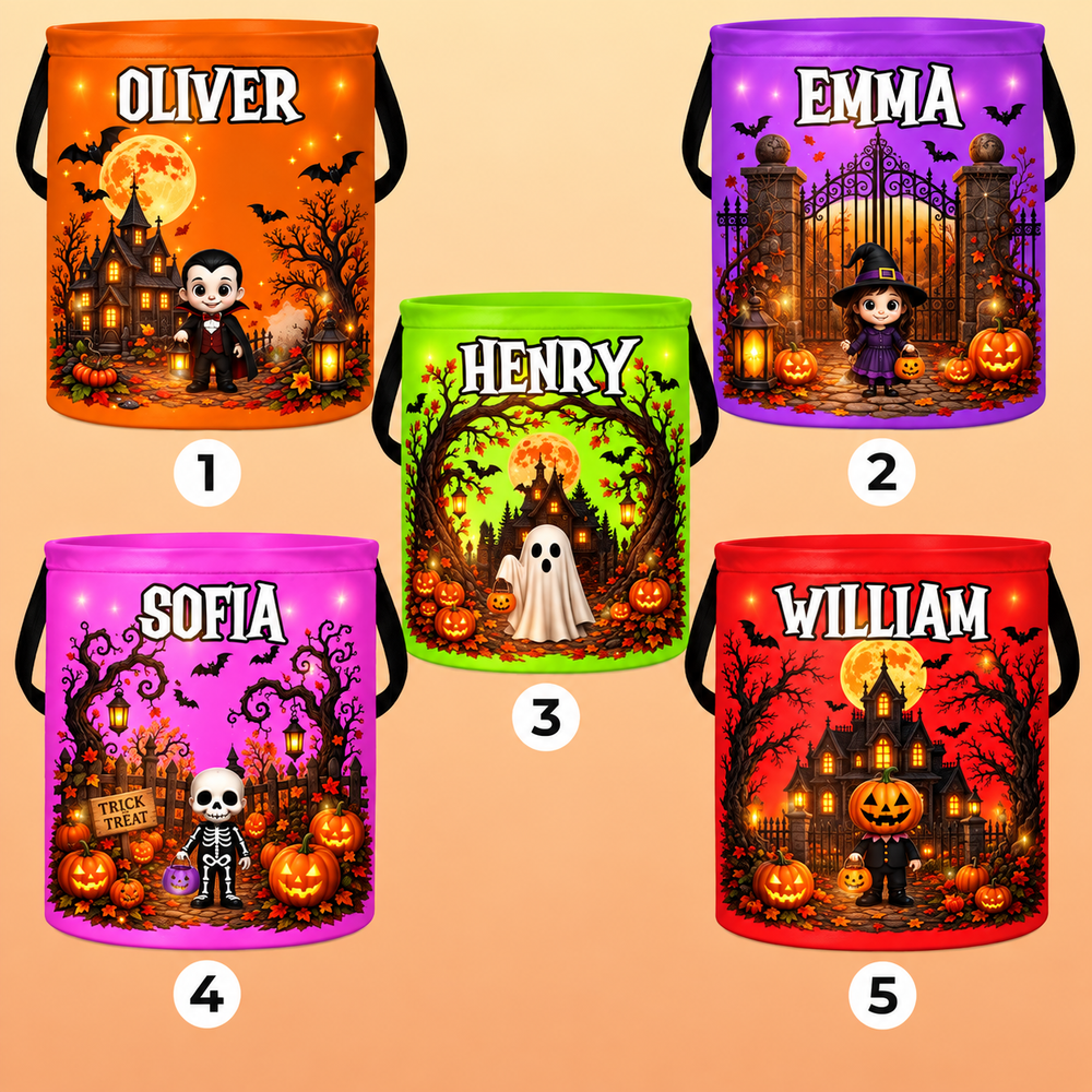 Personalized LED Halloween Candy Bucket Bag for Kids Trick or Treat Woodemon