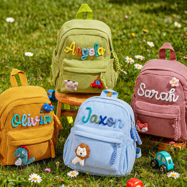 Personalized Kids Corduroy Backpack With Crochet Patches sokidsun