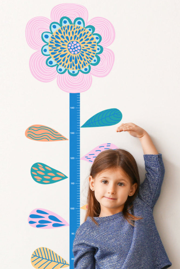 Søde vægklistermærker med blomstervækstdiagram til børn