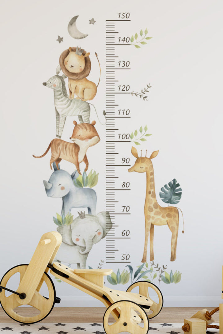 Simpatici adesivi murali con grafico di crescita degli animali Safari