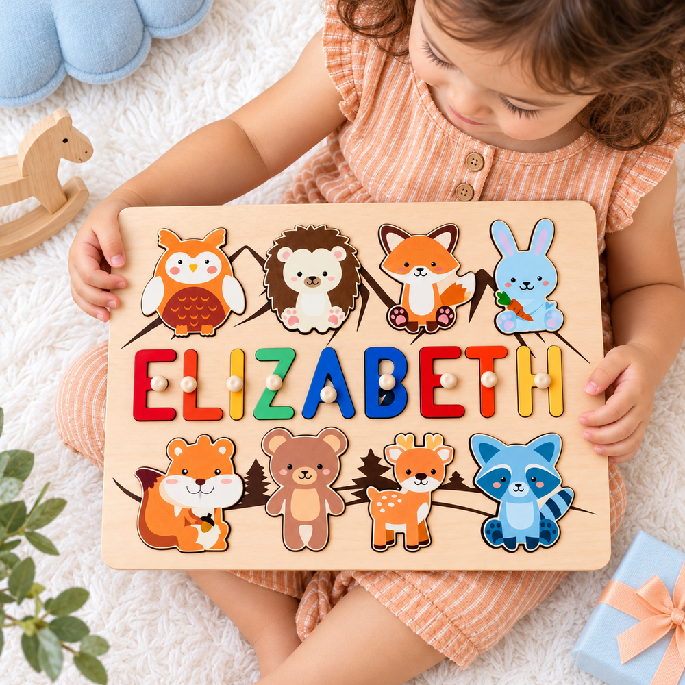 Personalized Wooden Forest Animal Name Puzzle -Super-sized Element woodemon
