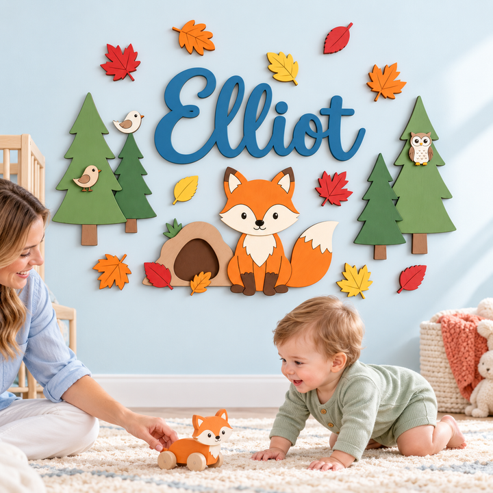 Personalized Wooden Nursery Name Sign – Cute Animal Themes Woodemon