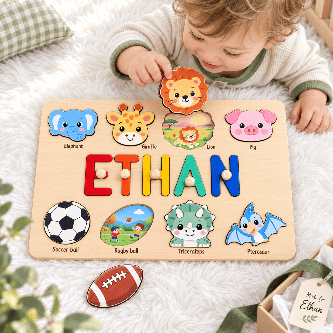 Personalized Wooden Name Puzzle with Hidden Pictures woodemon