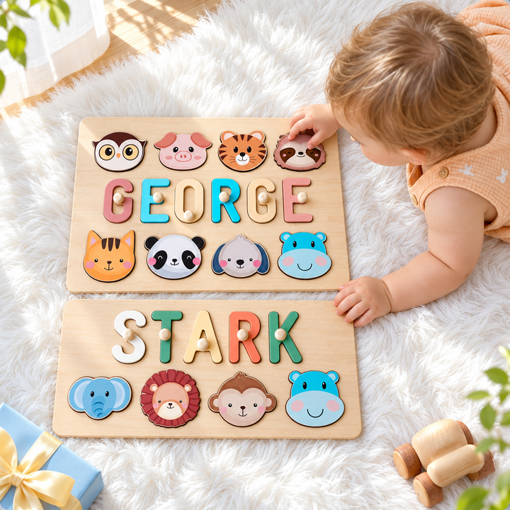 Personalized Wooden Baby Name Puzzle with Animals woodemon