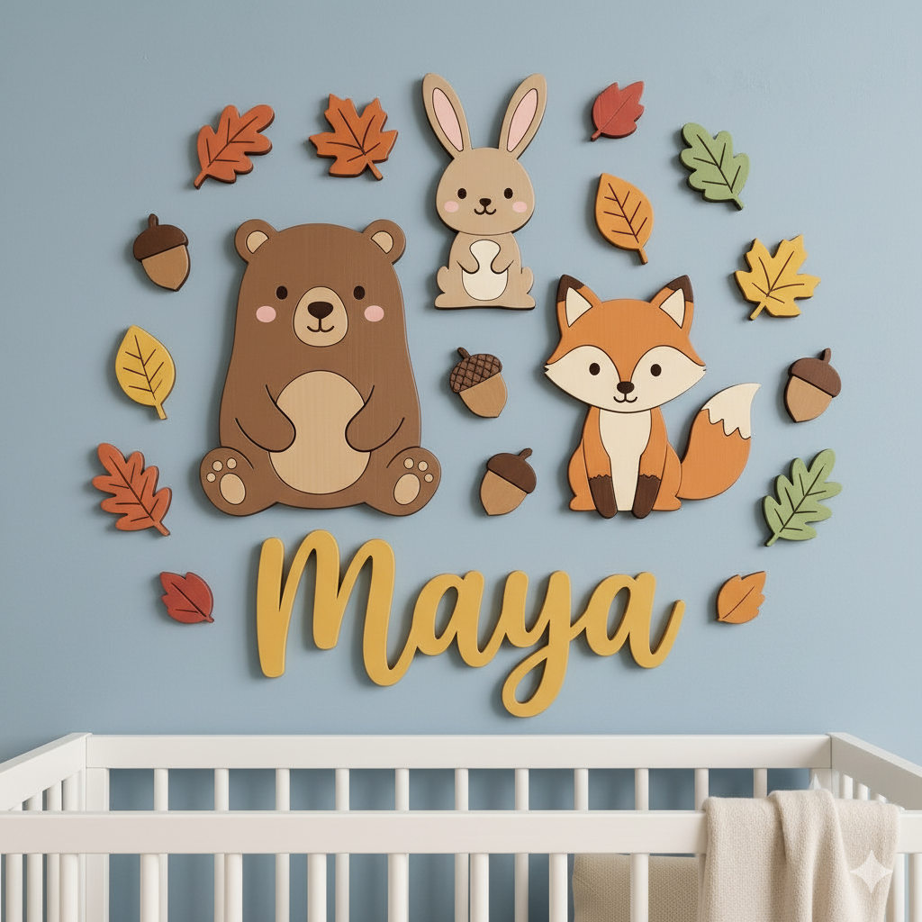 Personalized Wooden Nursery Name Sign – Cute Animal Themes