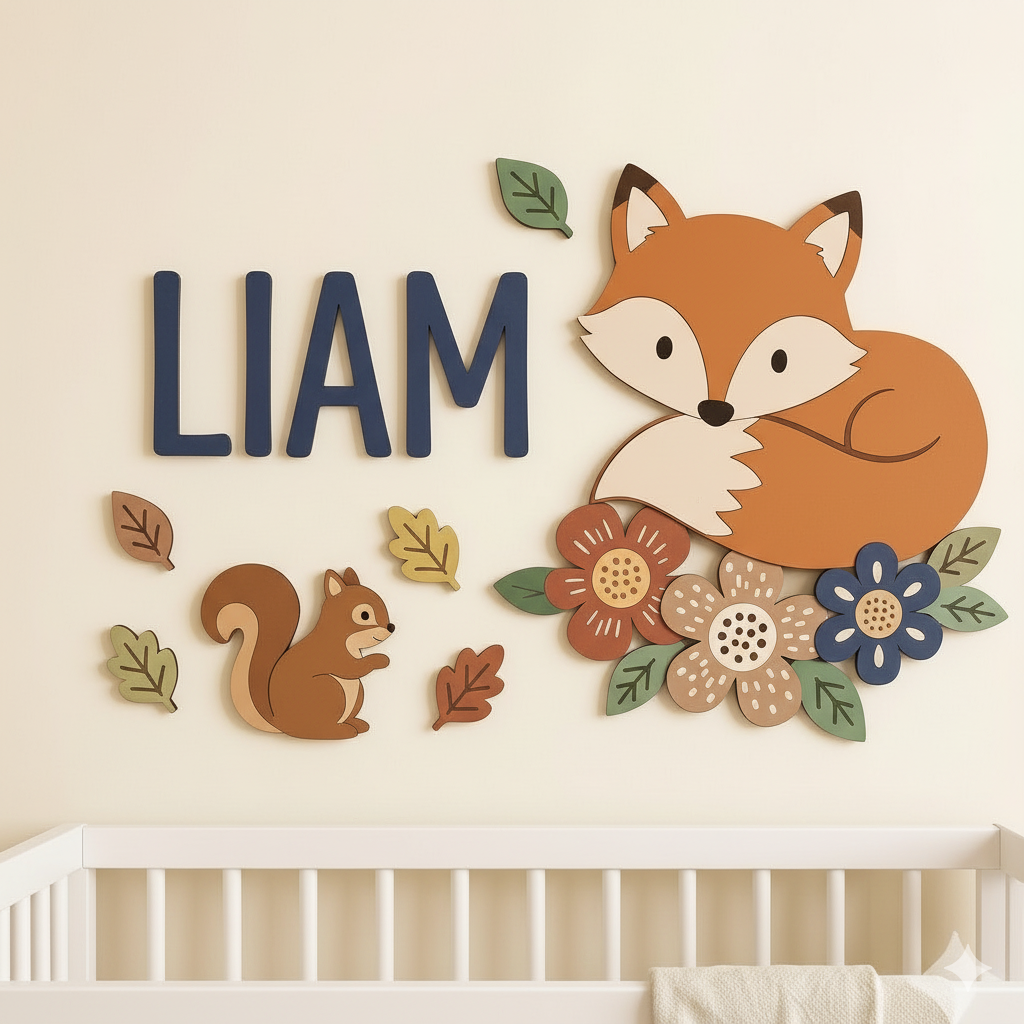 Personalized Wooden Nursery Name Sign – Cute Animal Themes