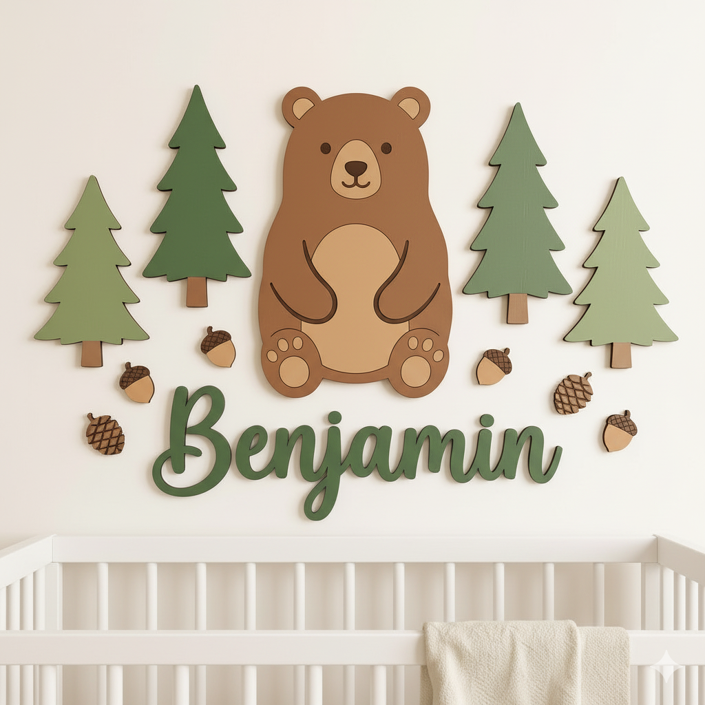 Personalized Wooden Nursery Name Sign – Cute Animal Themes