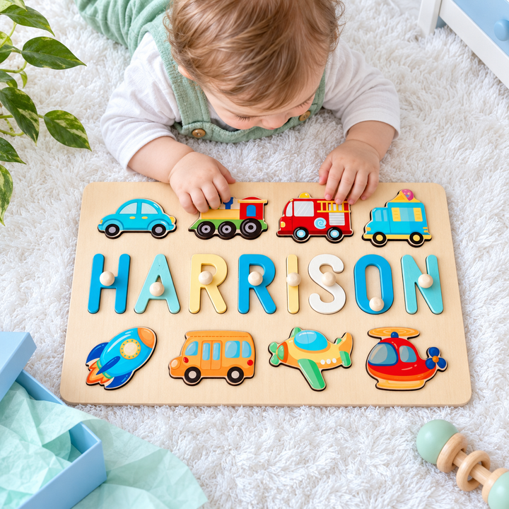 Personalized Wooden Baby Name Puzzle - Traffic woodemon