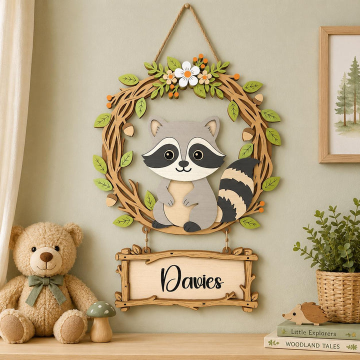 Personalized Raccoon Nursery Name Sign