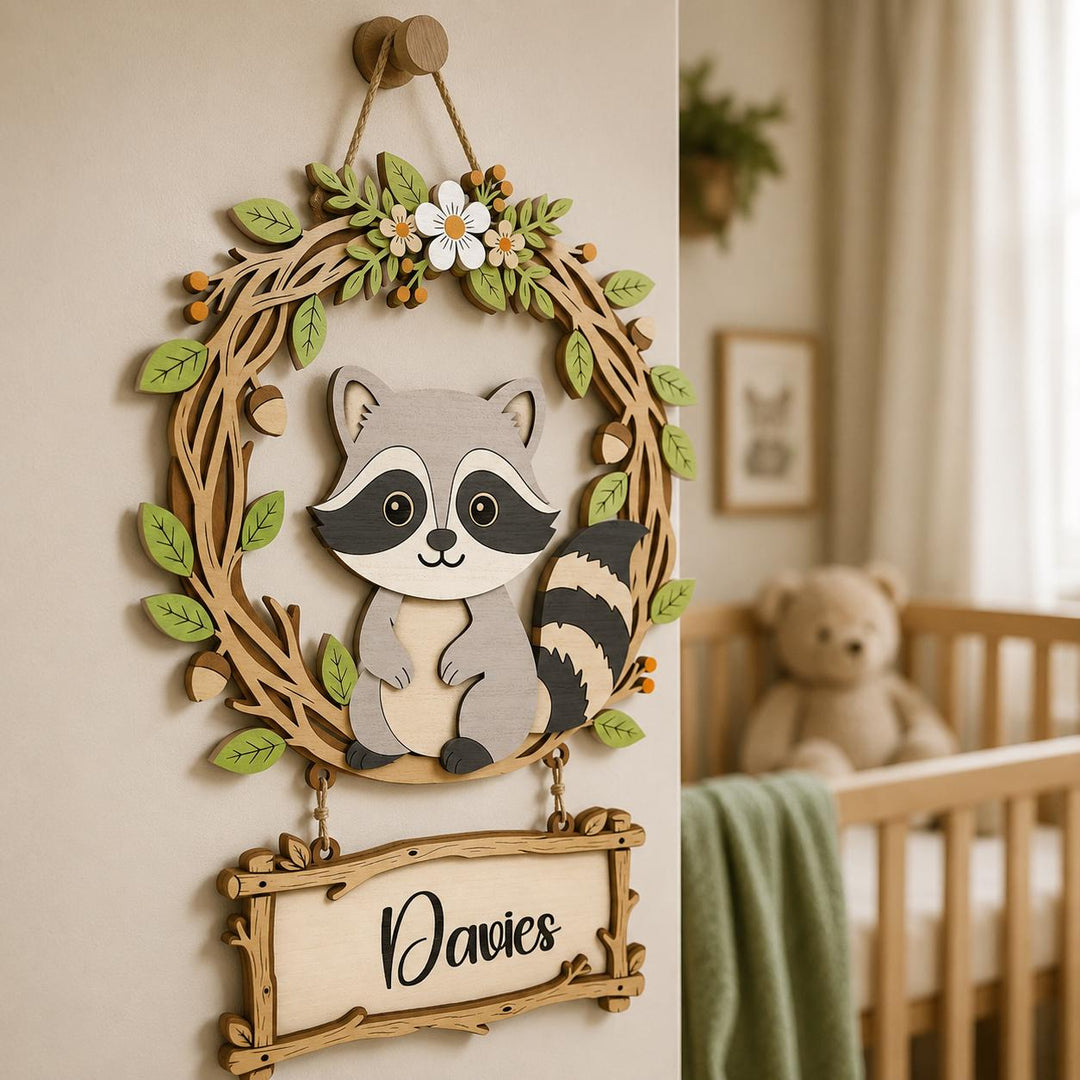 Personalized Raccoon Nursery Name Sign