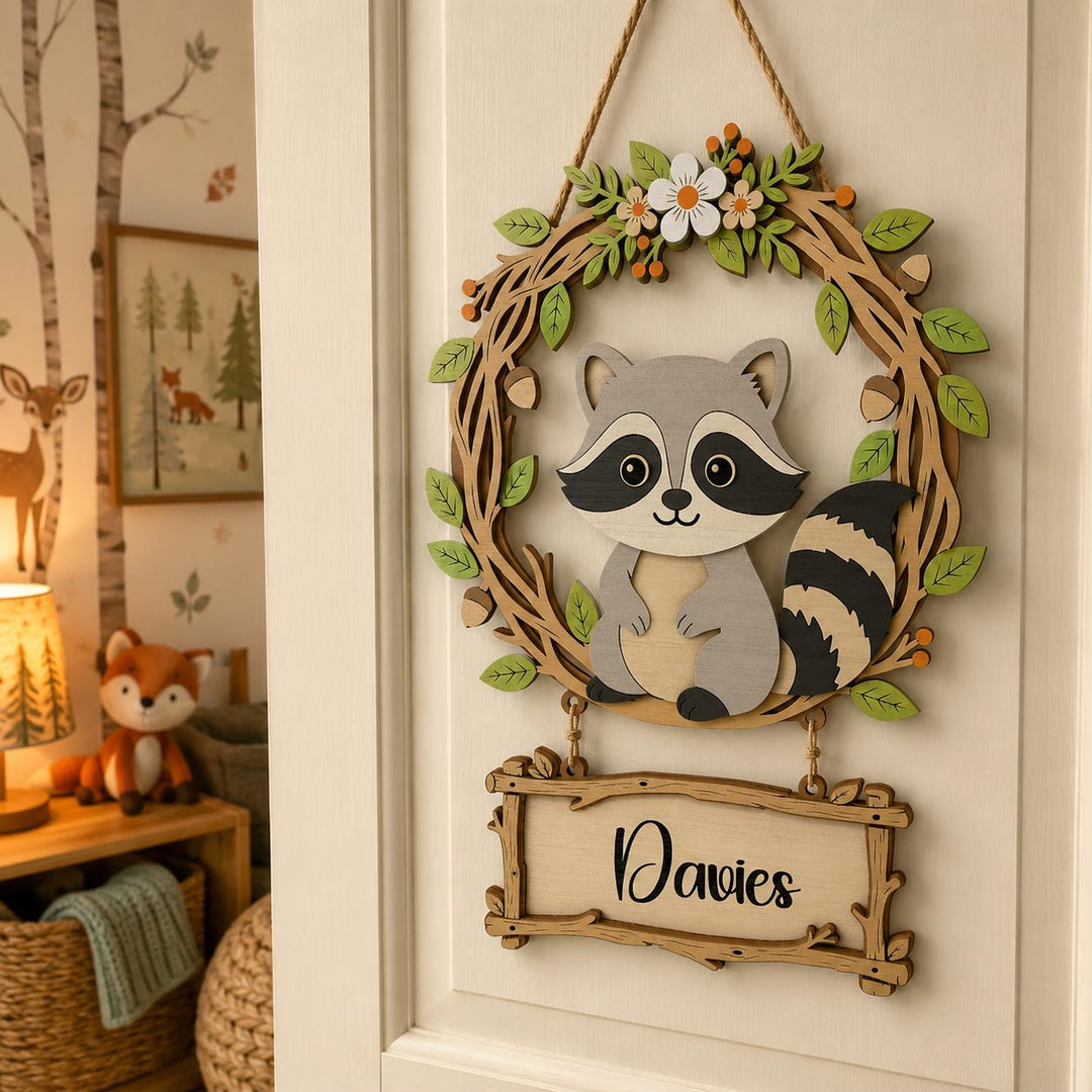 Personalized Raccoon Nursery Name Sign