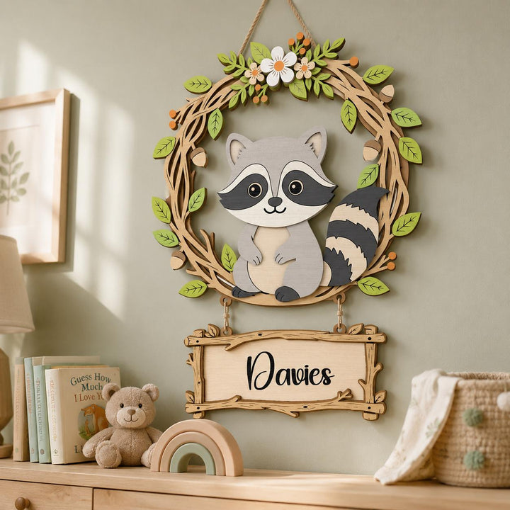Personalized Raccoon Nursery Name Sign