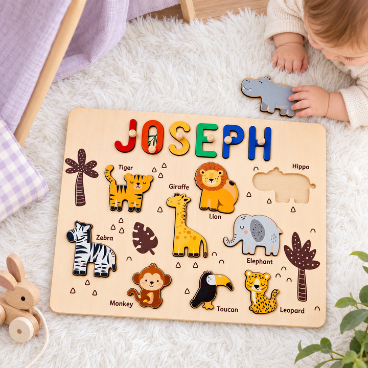 Personalized Jungle Animal Name Puzzle woodemon
