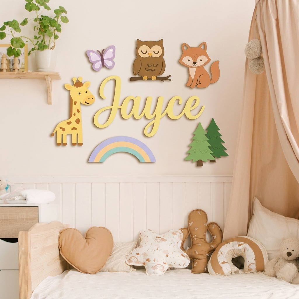 Personalized Wooden Nursery Name Sign – Custom Kids Room Wall Decor