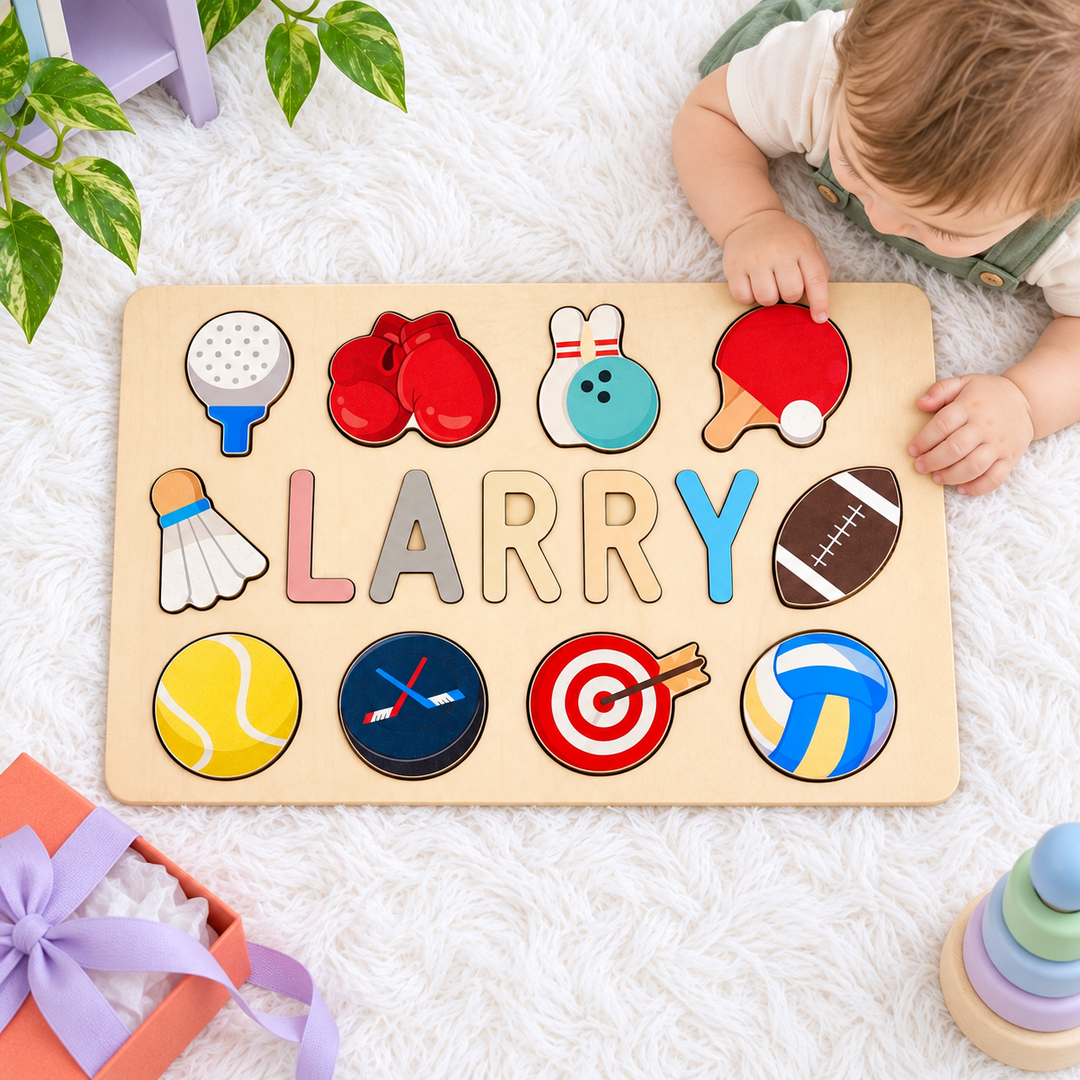 Personalized Wooden Baby Name Puzzle with Balls woodemon