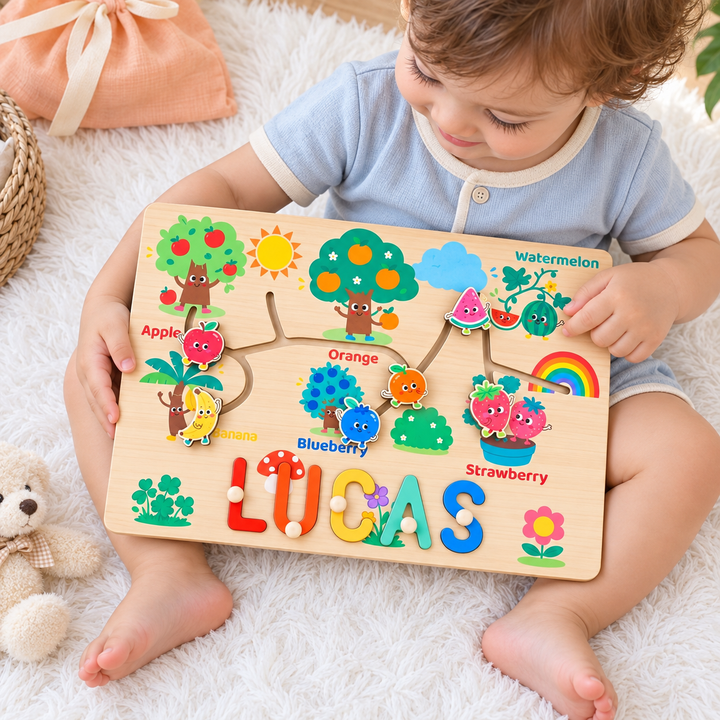Personalized Montessori Fruit Sliding Name Puzzle Woodemon