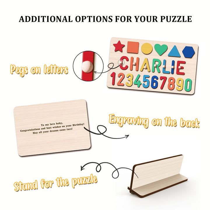 Personalized Numbers And Shapes Wooden Name Puzzle - Size