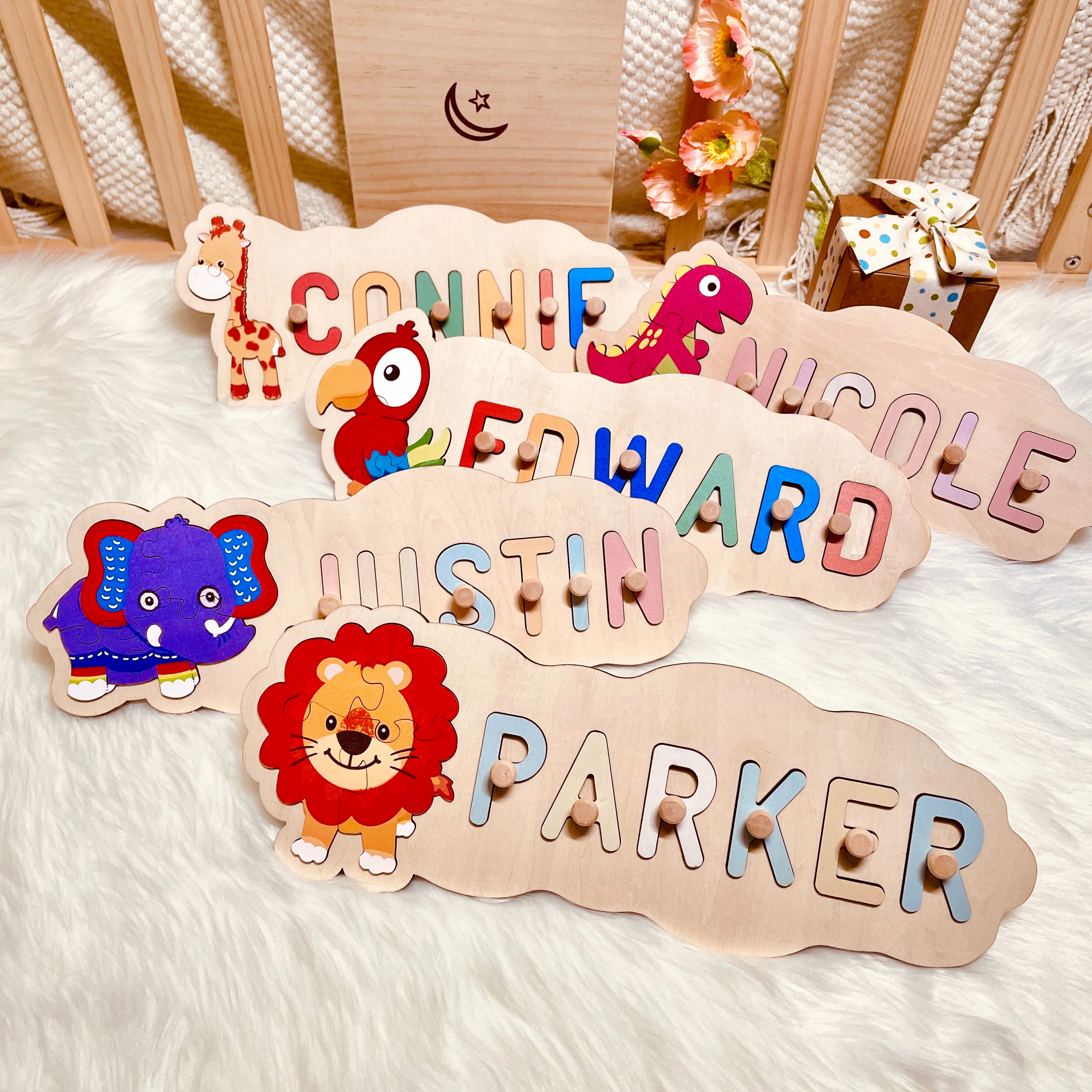 Wooden Animals Baby Name Puzzle Woodemon