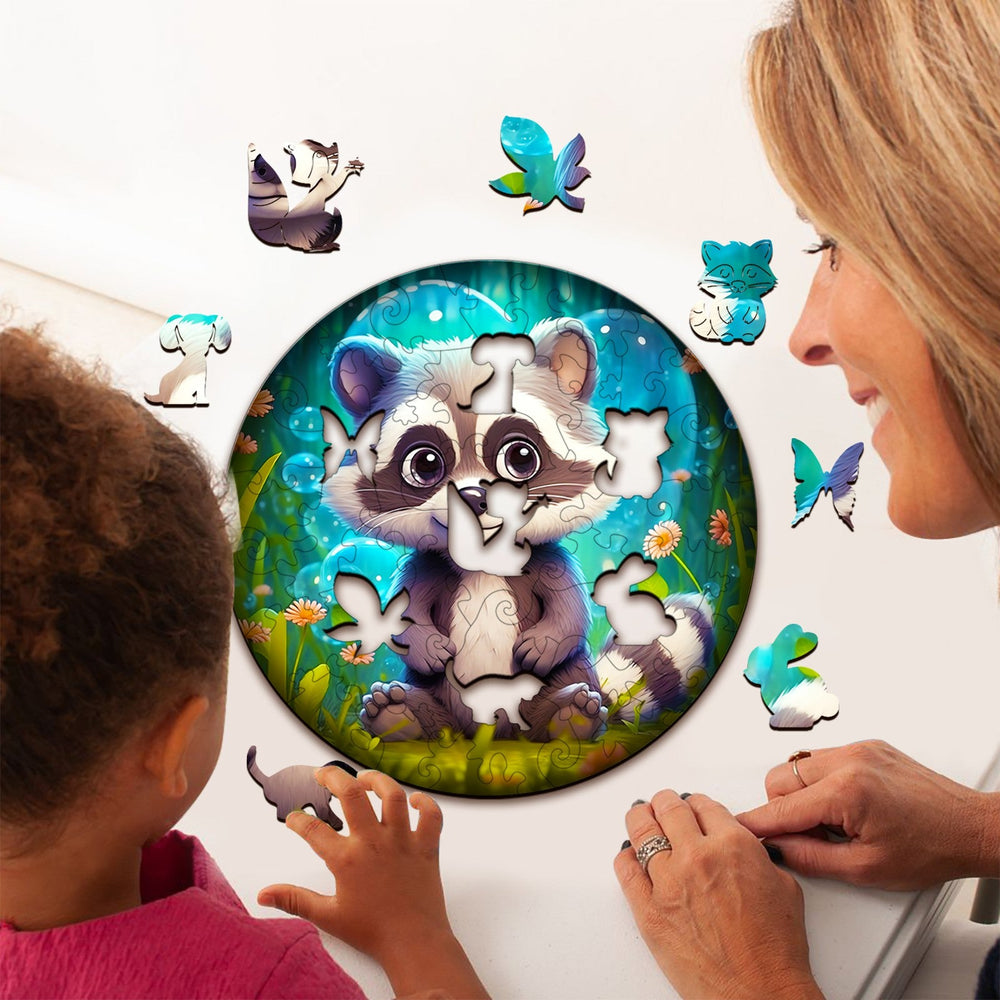 Kids Early Learning Wooden Raccoon Puzzle