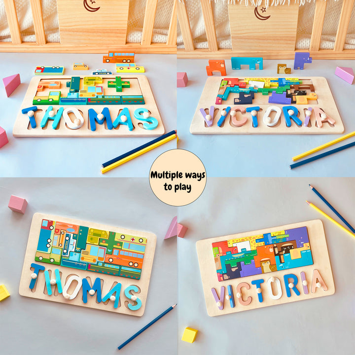 Personalized Wooden Stacking Matching Puzzle With Customized Name