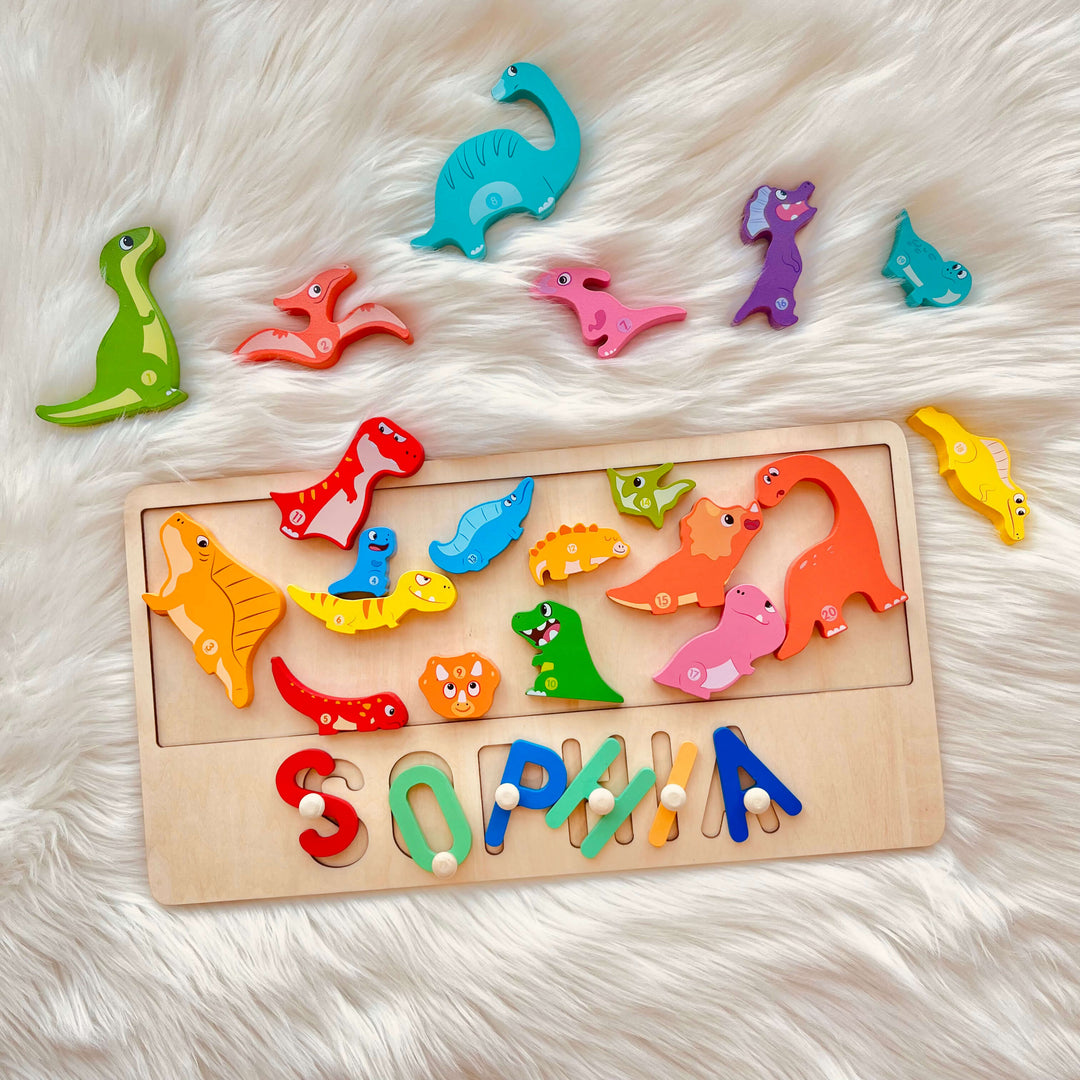 Personalized Wooden Dinosaur Stacking Puzzle