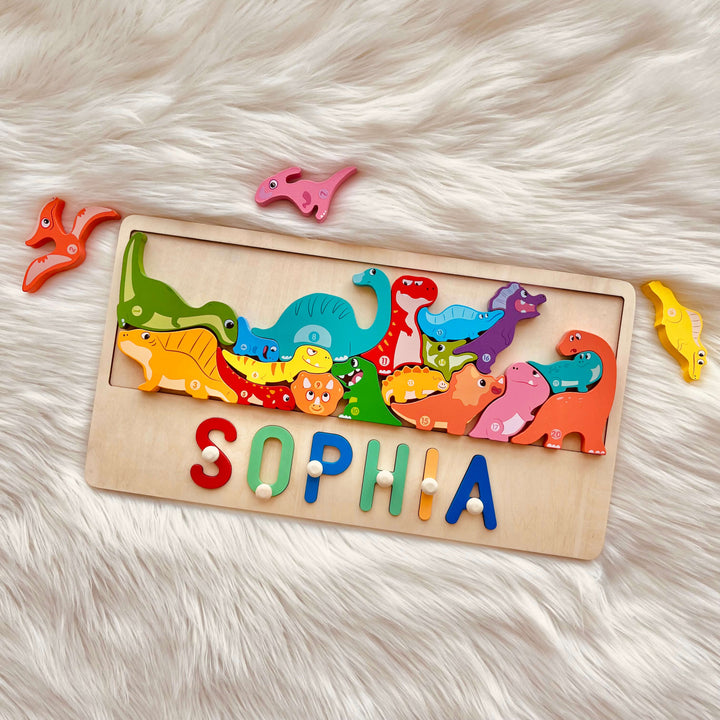 Personalized Wooden Dinosaur Stacking Puzzle