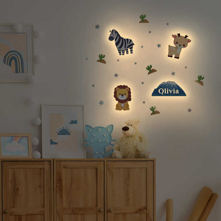 Personalized Wooden Baby's Room Wall Light Set-Grassland Theme