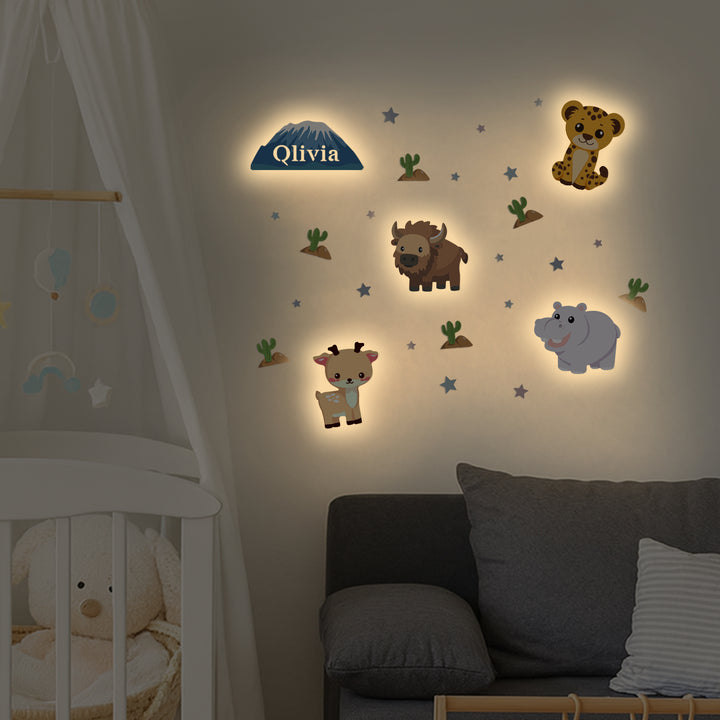 Personalized Wooden Baby's Room Wall Light Set-Grassland Theme