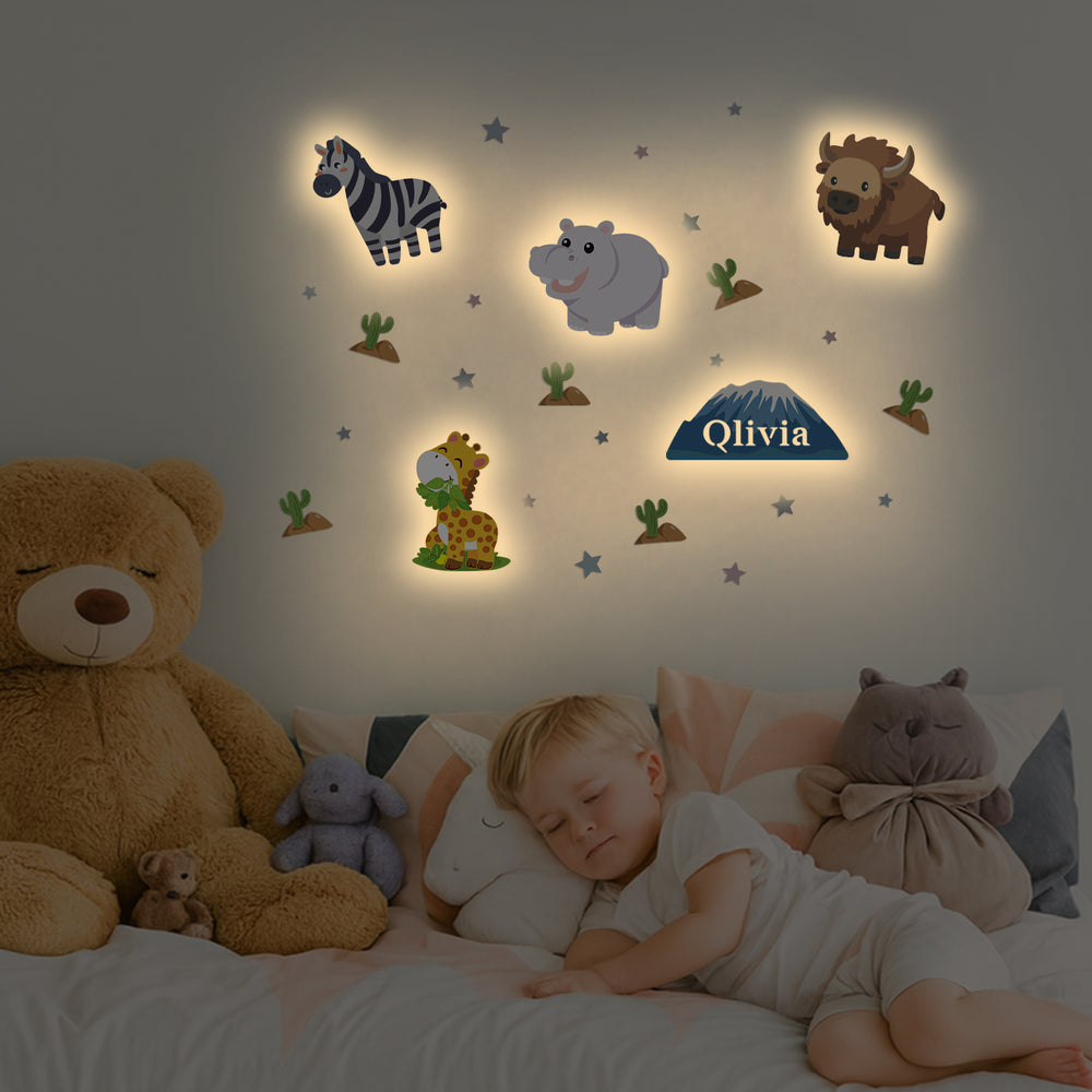 Personalized Wooden Baby's Room Wall Light Set-Grassland Theme