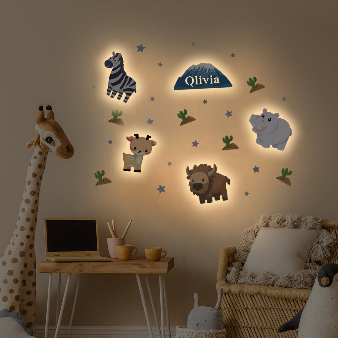 Personalized Wooden Baby's Room Wall Light Set-Grassland Theme