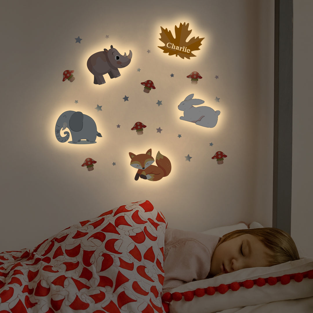 Personalized Wooden Baby's Room Wall Light Set-Forest Theme