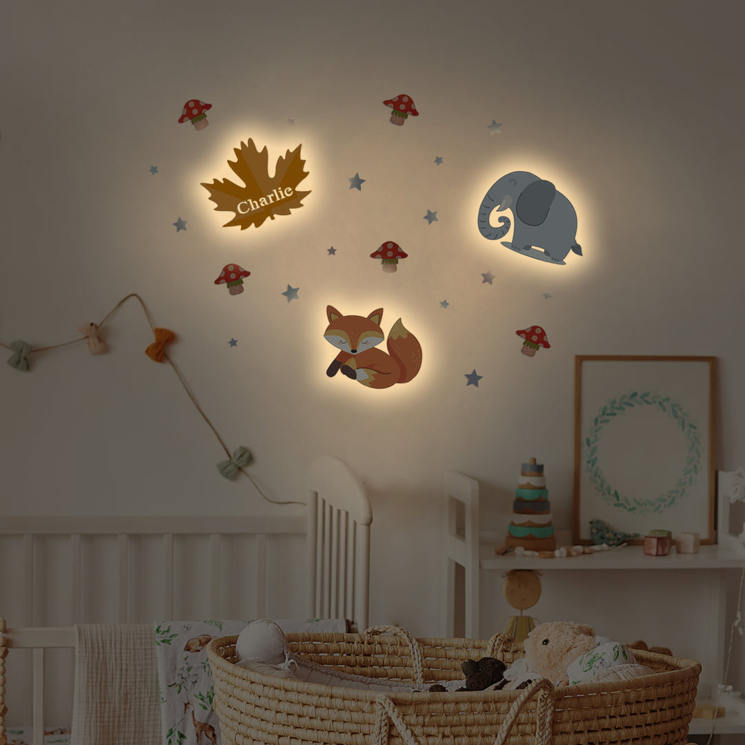 Personalized Wooden Baby's Room Wall Light Set-Forest Theme