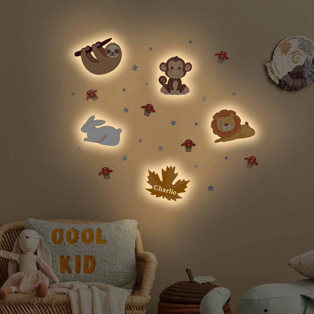 Personalized Wooden Baby's Room Wall Light Set-Forest Theme