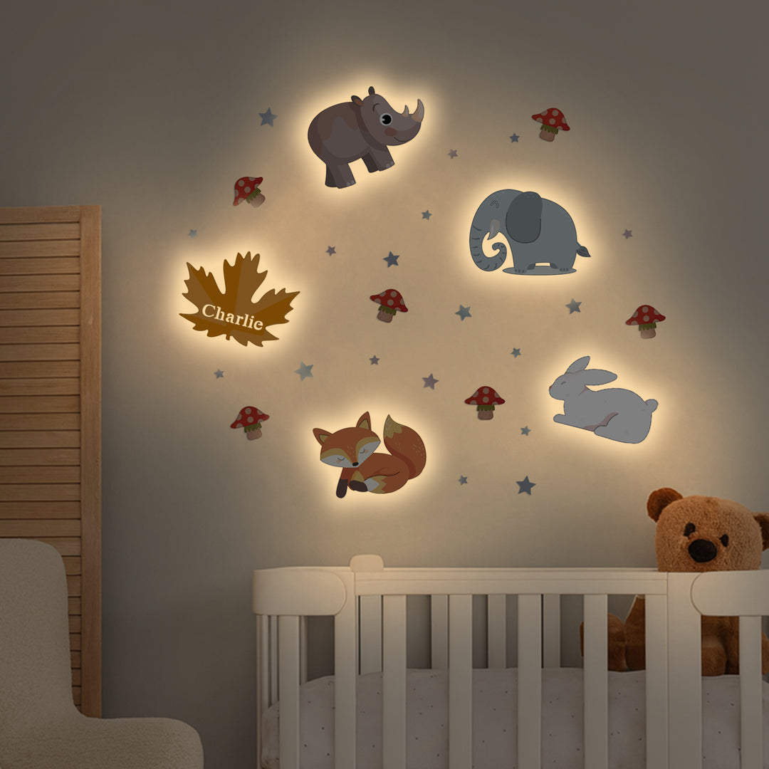 Personalized Wooden Baby's Room Wall Light Set-Forest Theme