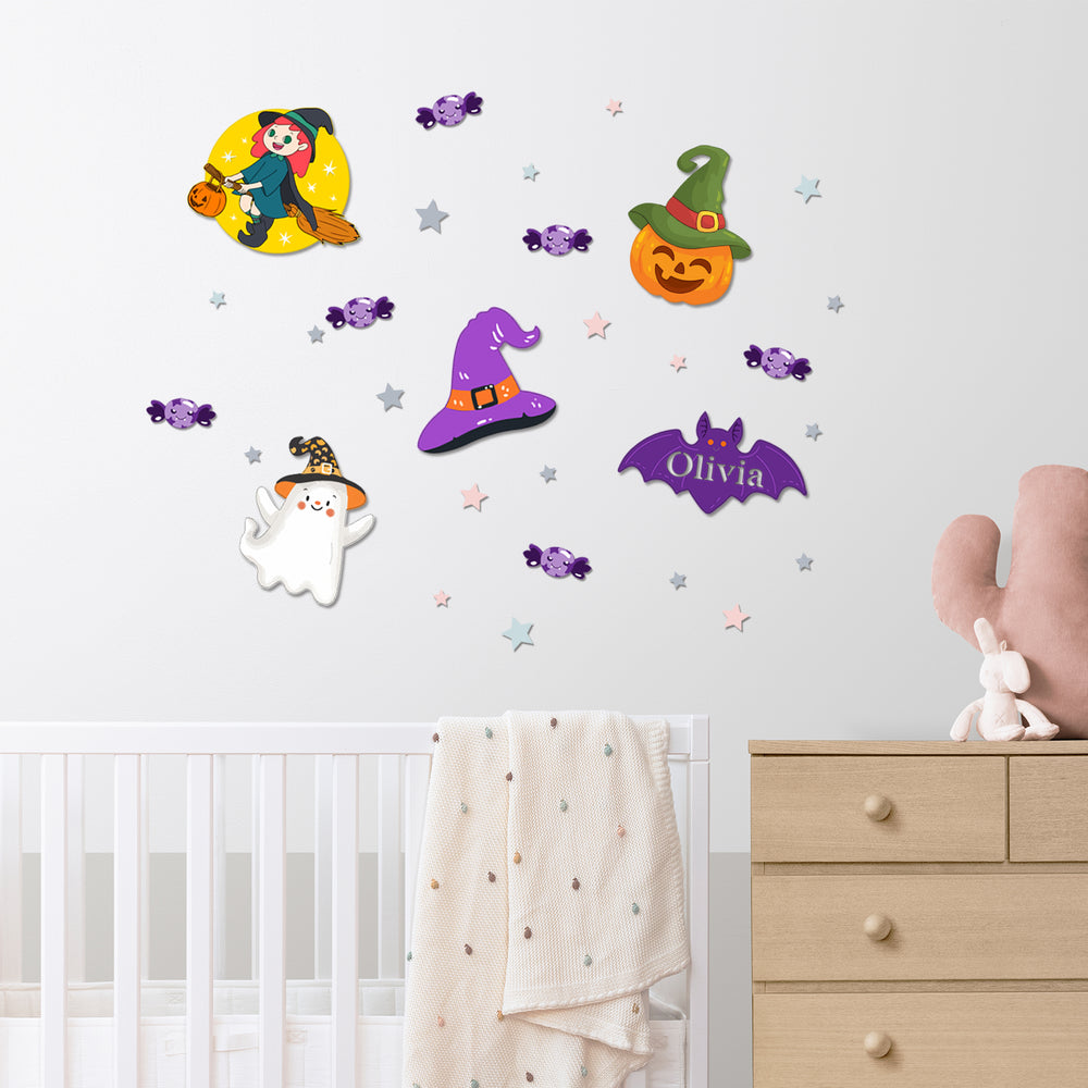 Personalized Wooden Baby's Room Wall Light Set-Halloween Theme