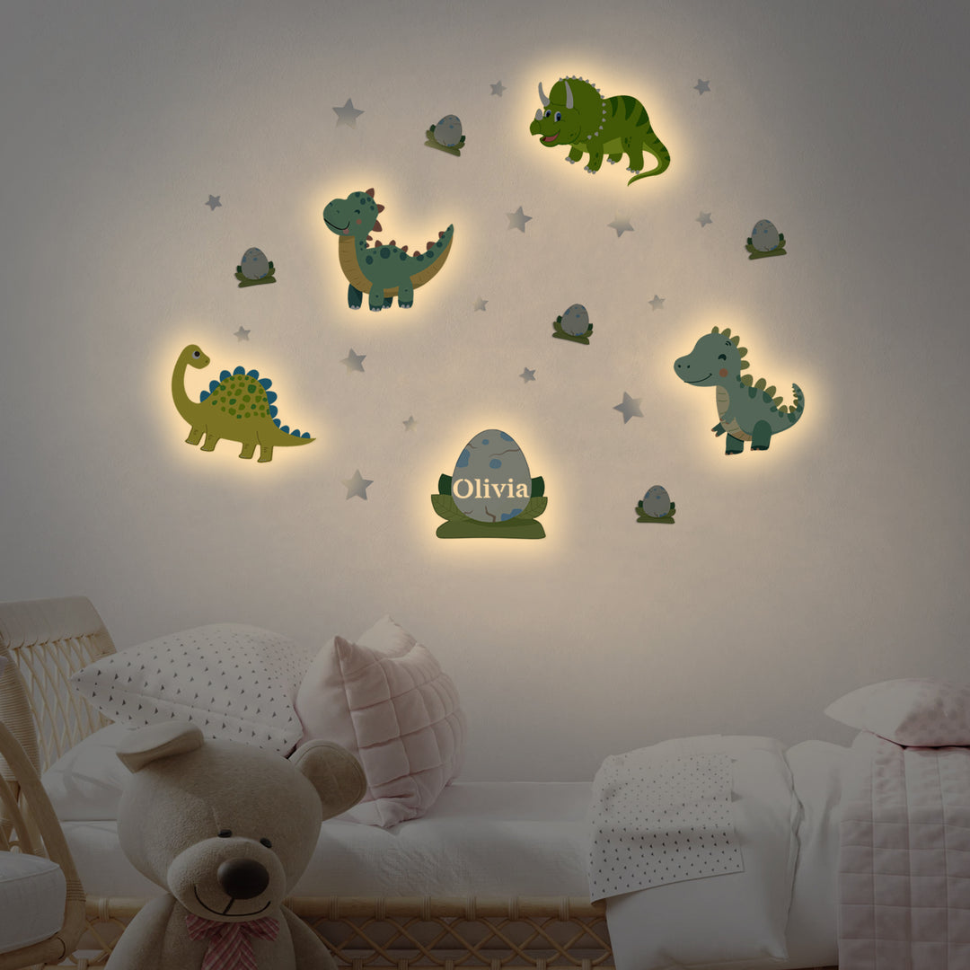 Personalized Wooden Baby's Room Wall Light Set-Dinosaur Theme