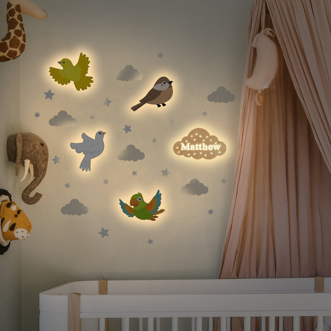 Personalized Wooden Baby's Room Wall Light Set-Sky Animal Theme