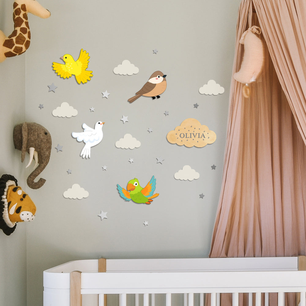 Personalized Wooden Baby's Room Wall Light Set-Sky Animal Theme