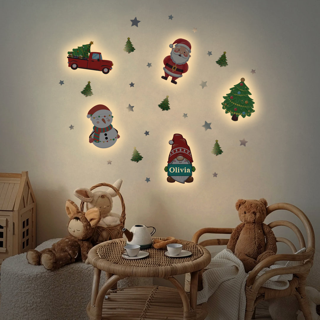 Personalized Wooden Baby's Room Wall Light Set-Christmas Theme