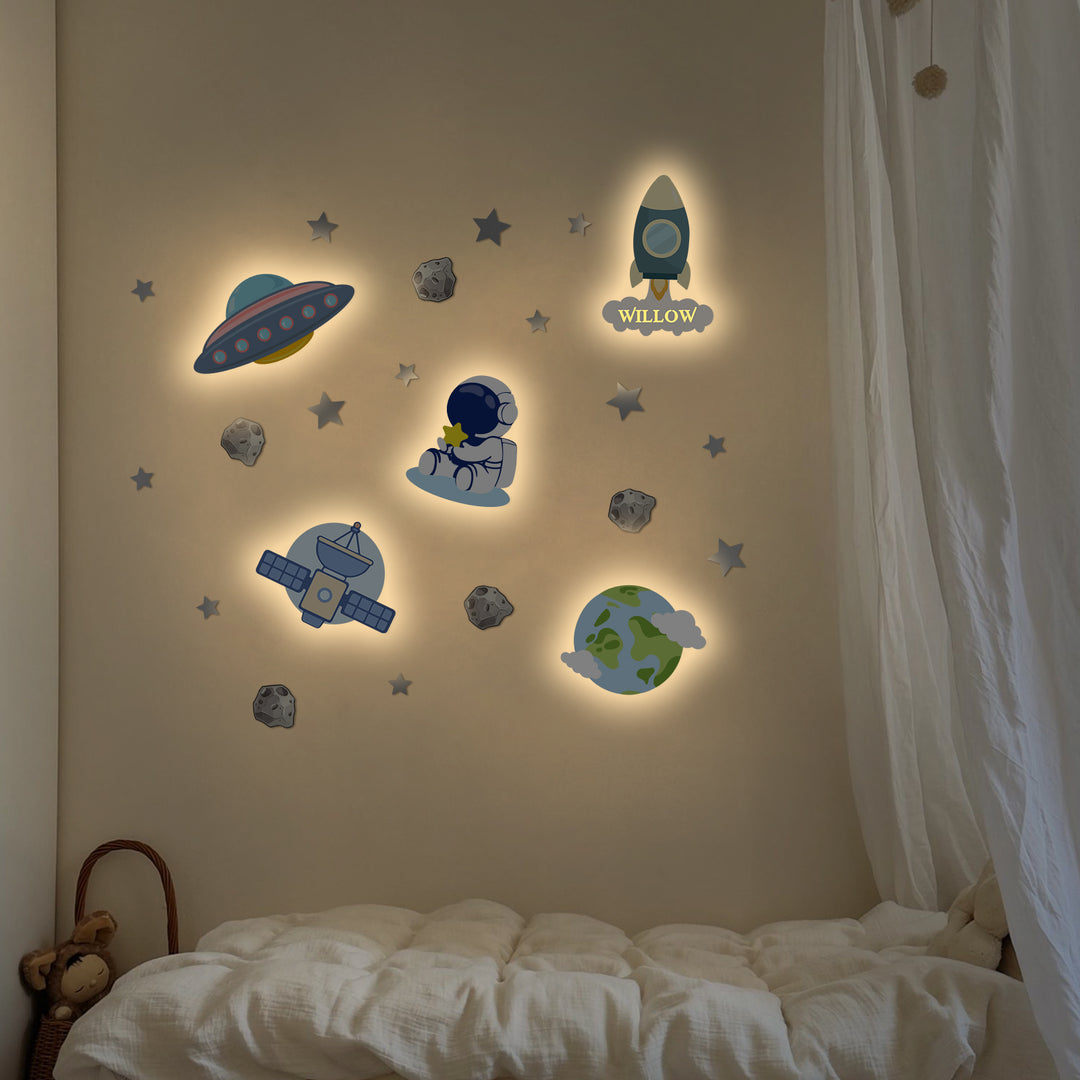 Personalized Wooden Baby's Room Wall Light Set-Space Model