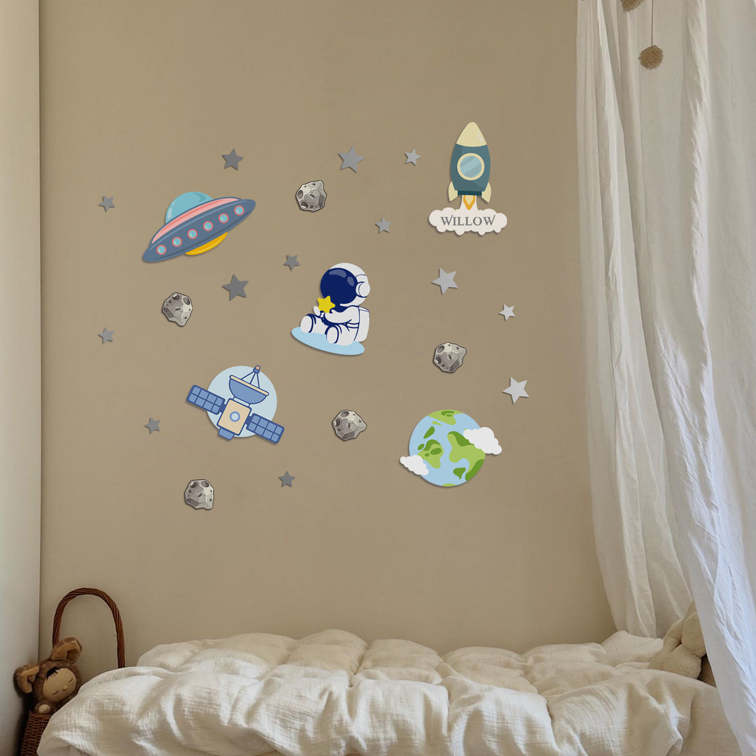 Personalized Wooden Baby's Room Wall Light Set-Space Model